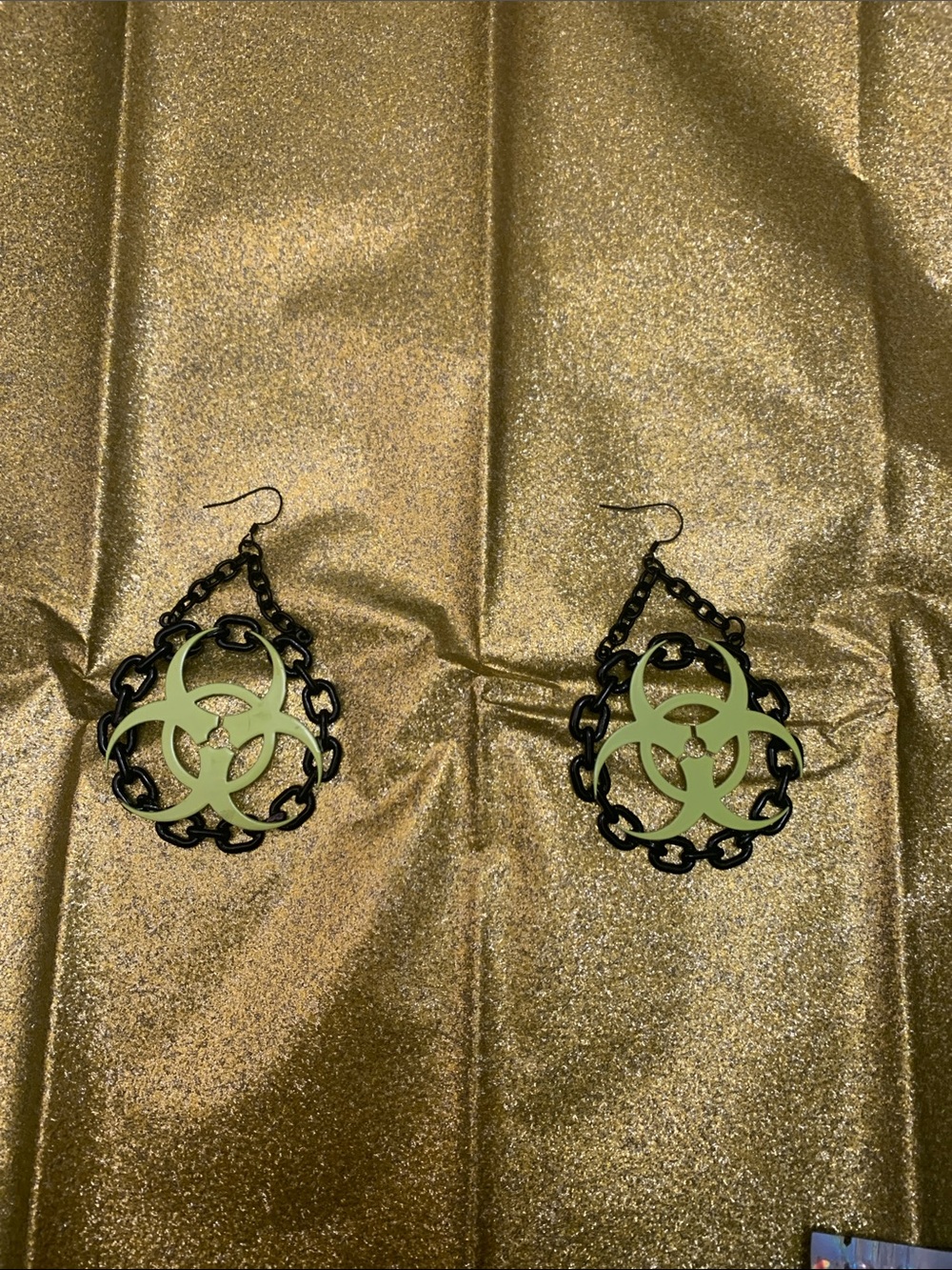 Green Biohazard Drop Earrings - Women Jewelry